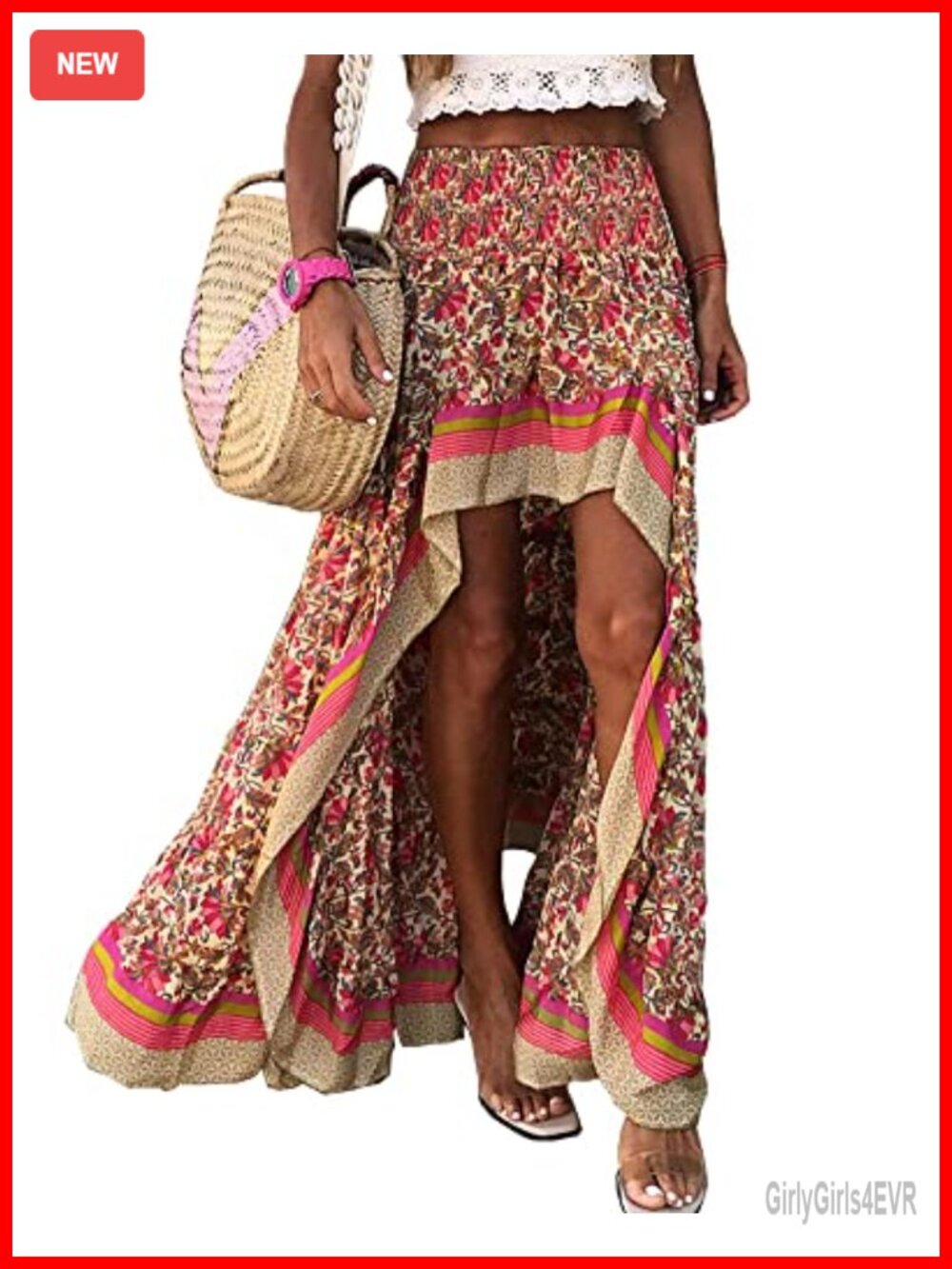 BTFBM High Low Maxi Skirt Womens Boho Ruffle High Side Slit High Waist